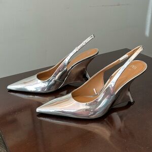 Zara Metallic Silver Wedges